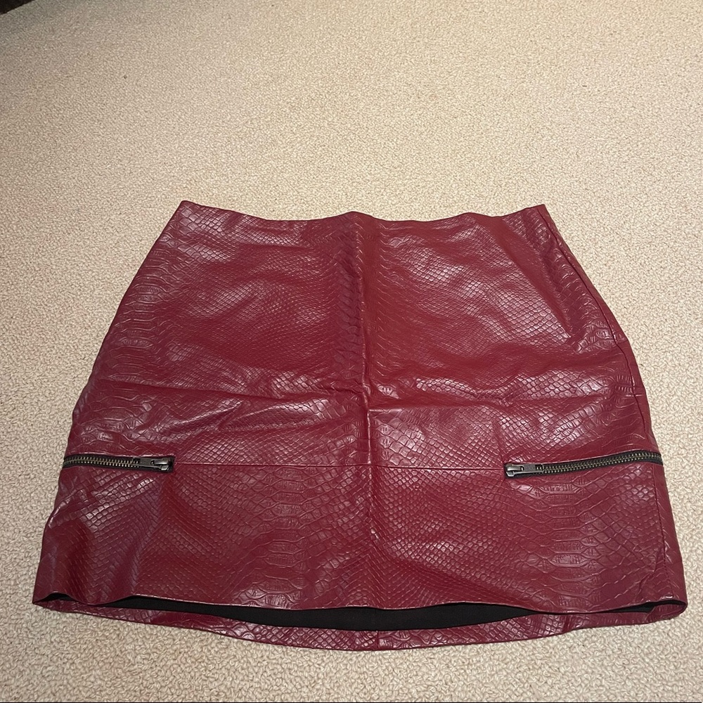 Lovers and friends vegan leather maroon skirt